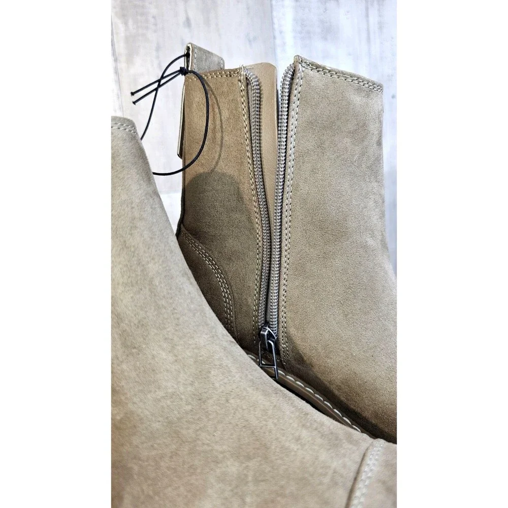 Time and Tru Women's Lug Chelsea Ankle Boots Tan Faux Suede Size 7 NWT Zip